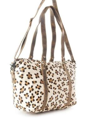 Myra Bag Cream Leopard Print Shoulder Bag with Brown Trim